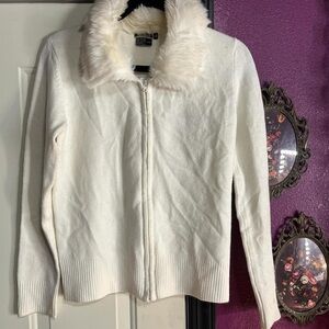 Juicy Couture Cream Cardigan with Faux Fur Collar